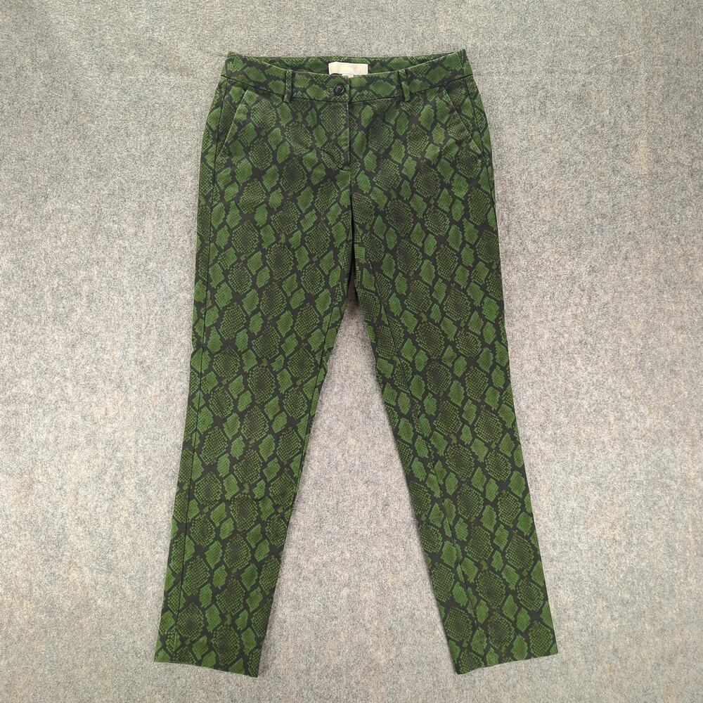Michael Kors Pants Womens 2 Green Snake Print Stretch Twill Ankle Dress Cropped
